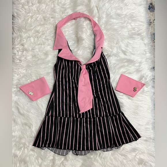 Pink and Black Striped Halter PIMP Dress with Matching Accessories - Picture 1 of 6
